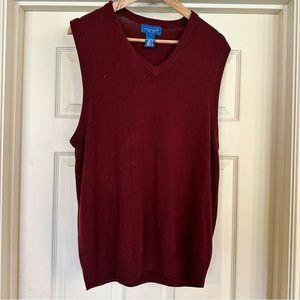 Vintage TownCraft V Neck Pullover Sweater Vest Mens Large Burgundy Knit